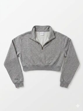 Aritzia Heather Gray Cropped Quarter Zip Pullover